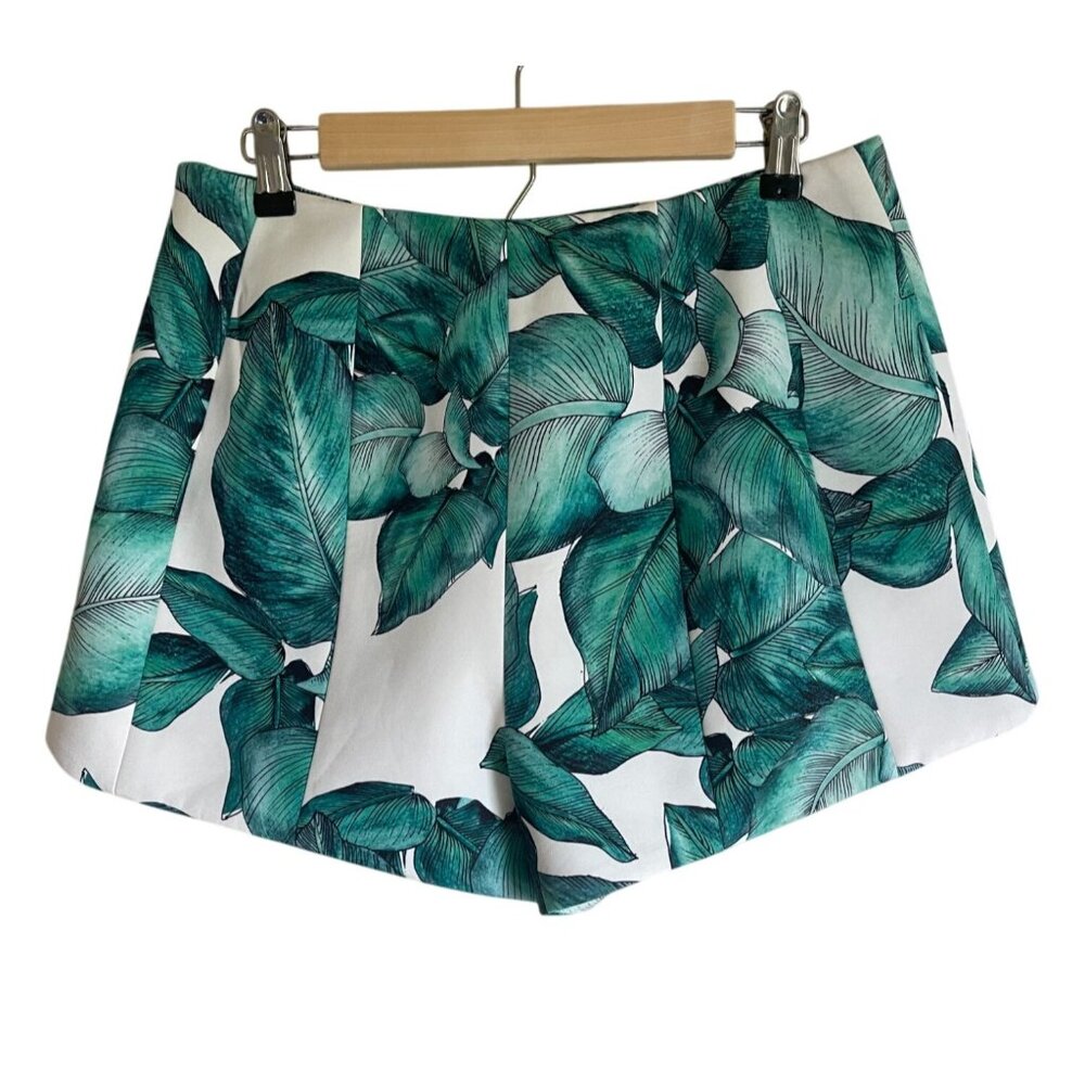 C/MEO Collective Green Palm Leaf Print High Waist Shorts Size Large Neoprene